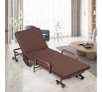 Costway Folding Single Sofa Bed Adjustable Sleeper Bed W/ Wheels & Mattress