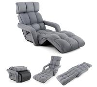 Costway Folding Sofa Chair 6 Positions Adjustable Floor Lazy Chair With Armrest Single Sofa