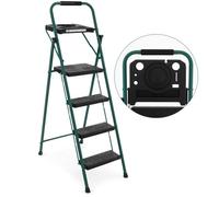 Costway Folding Step Ladder 4-Step Ladder W/tool Tray & Non-Slip Footpads Black