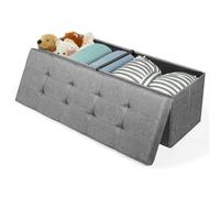 Costway Folding Storage Ottoman Bench Tufted Faux Leather Toy Box Foot Stool Bench Seat Light Grey