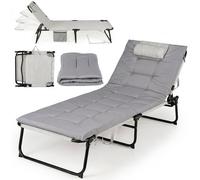 Costway Folding Sun Lounger Foldable Beach Sun Lounger W/ 4-Position Adjustable Backrest