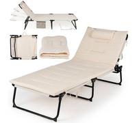 Costway Folding Sun Lounger Foldable Beach Sun Lounger W/ 4-Position Adjustable Backrest