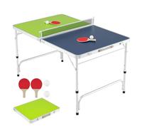 COSTWAY Folding Table Tennis Table, Portable Ping Pong Desk with Net, 2 Paddles and Balls, Indoor Outdoor Family Game Tables (Green+Blue, 120 x 78 x 65-82 cm)