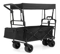 COSTWAY Folding Trolley Cart, 100L Collapsible Garden Festival Wagon with Canopy, Adjustable Handles, Detachable Bag & Wheels, Outdoor Transport Pull Along Carts for Camping Beach Shopping (Black)