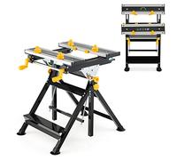 COSTWAY Folding Workbench, 7-Level Height Adjustment Work Table with 4-Position Tiltable Platform, 8 Sliding Clamps, Protractor & Ruler, Heavy Duty Metal Workstation Tool Stand (Yellow, 75x60x103cm)