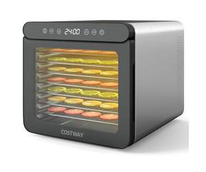 COSTWAY Food Dehydrator, 600W Fruit Dryer with Stainless Steel Trays, Adjustable Temperature, 24H Timer, Touch Panel & Accessories, Digital Drying Machine for Meat Vegetable Jerky Pet Treat, Silver