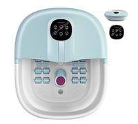 COSTWAY Foot Spa Bath Massager, Folding Electric Pedicure Footbath with Heat Bubbles, Timer, Adjustable Temperature, Pumice Stone and Massage Rollers, Home Foot Soaking Tub for Relief (Light Blue)