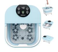 COSTWAY Foot Spa Bath Massager, Folding Electric Pedicure Footbath with Heater, Shower, Timer, Temperature Control and 30 Massage Rollers, Collapsible Home Foot Soak Tub for Feet Relief (Blue)