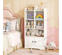 Costway Freestanding Bookcase W/ 2 Storage Cabinets & 5 Cubbies Floor Bookshelf Storage Unit