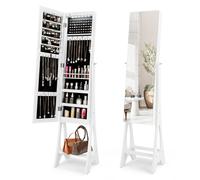 Costway Freestanding Full Length Mirror Jewelry Cabinet w/ Built-in LED in White COSTWAY White