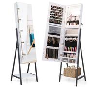 Costway Freestanding Jewelry Armoire Full-Length Mirror Cabinet With Led Lights-White