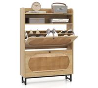 Costway Freestanding Shoe Organizer Shoe Cabinet W/2 Flip Drawers-Natural