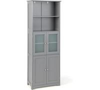 Costway Freestanding Storage Cabinet with Tempered Glass Door and Open Shelves-Grey