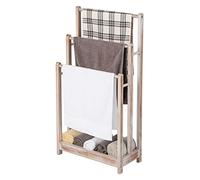 COSTWAY Freestanding Towel Rack, Solid Wood Towel Holder Drying Stand with 3 Towel Rails and Storage Shelf, Bathroom Accessory Organizer for Bath & Hand Towels, 45x22x86cm (Pine Wood, Vintage White)