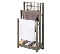 COSTWAY Freestanding Towel Rack, Solid Wood Towel Holder Drying Stand with 3 Towel Rails and Storage Shelf, Bathroom Accessory Organizer for Bath & Hand Towels, 45x22x86cm (Pine Wood, Vintage Grey)