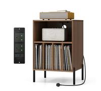 Costway Freestanding Turntable Stand 3-Tier Side Table W/ Charging Station Walnut