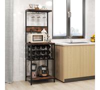 Costway Freestanding Wine Rack Floor Wine Bar Cabinet W/ Glass Racks-Brown