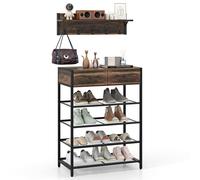 Costway Freestanding Wine Rack Floor Wine Bar Cabinet w/ Glass Racks in Brown COSTWAY Brown