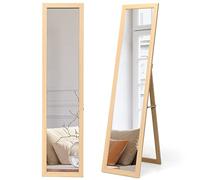 COSTWAY Full Length Mirror, 153x37cm Wall Mounted/Free Standing Floor Mirror, Wooden Frame Rectangle Large Long Hanging Full Body Dressing Mirror for Living Room Bedroom Hallway (Natural)