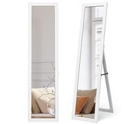COSTWAY Full Length Mirror, 153x37cm Wall Mounted/Free Standing Floor Mirror, Wooden Frame Rectangle Large Long Hanging Full Body Dressing Mirror for Living Room Bedroom Hallway (White)