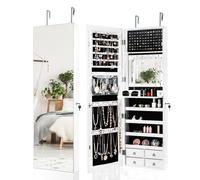 Costway Full-length Mirror Jewelry Cabinet Wall/Door Mounted Jewelry Armoire LED Lighted in White COSTWAY White
