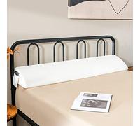 COSTWAY Full/Queen Size Bed Wedge Pillow with Side Pocket, 4FT6/5FT Headboard Pillow Long Gap Filler Bed Foam Cushion, Bolster Pillow Cover Gap Between Mattress and Headboard (White, Full-54"x10"x6")