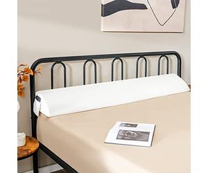 COSTWAY Full/Queen Size Bed Wedge Pillow with Side Pocket, 4FT6/5FT Headboard Pillow Long Gap Filler Bed Foam Cushion, Bolster Pillow Cover Gap Between Mattress and Headboard (White, Queen-60"x10"x6")