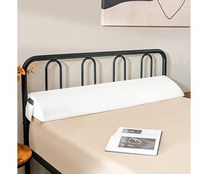 COSTWAY Full/Queen Size Bed Wedge Pillow with Side Pocket, 4FT6/5FT Headboard Pillow Long Gap Filler Bed Foam Cushion, Bolster Pillow Cover Gap Between Mattress and Headboard (White, Full-54"x10"x6")