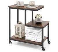 Costway G-shaped Side Table 3-Tier Mobile End Table w/Open Shelves in Brown COSTWAY Brown