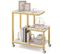Costway G-Shaped Side Table 3-Tier Mobile End Table W/open Shelves-White