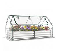 Costway Galvanized Raised Garden Bed w/ Cover Planter Box w/2 Roll-up Windows in Silver COSTWAY Silver