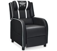 Costway Gaming Recliner Chair PU Leather Single Recliner Sofa Adjustable w/ Footrest in White COSTWAY White