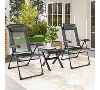 Costway Garden Folding Camping Chairs Set Of 2 Portable Outdoor Recliner W/ 7-Level Backrest