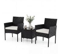 Costway Garden Furniture Set 3-Piece Rattan Conversation Set With 2 Cushioned Chairs-Beige