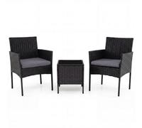 Costway Garden Furniture Set 3-Piece Rattan Conversation Set With 2 Cushioned Chairs-Grey