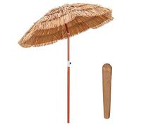 COSTWAY Garden Hawaii Parasol, Folding Thatch Tiki Sun Umbrella with 8 Ribs, Tropical Hawaiian Straw Sunshade for Patio Pool Balcony Backyard (175 x 194cm, with Carry Bag & Stand)