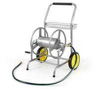 COSTWAY Garden Hose Reel Cart, Heavy Duty Water Hose Trolley with 2 Wheels & Storage Basket, Outdoor Hose Reel Holds 70 m of 20 mm, 19mm & 90 m of 15 mm Hose for Lawn Yard (Silver)