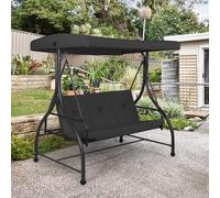 Costway Garden Patio Swing Chair 3 Seater Hammock Bench Convertible Canopy Cushion Seats in Black COSTWAY Black