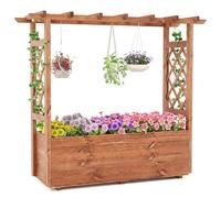 COSTWAY Garden Planter with Trellis, Hanging Roof and Drainage Holes, Wooden Raised Bed for Climbing Vine Plants, Indoor Outdoor Trough Container Grow Box Flower Pot (Orange, 115 x 40 x 103 cm)