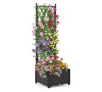 COSTWAY Garden Planter with Trellis, Weather-Resistant Trough Grow Box with Self-Watering Device and Drainage Holes, Indoor Outdoor Raised Garden Bed for Climbing Vine Plant (40 x 40 x 126 cm)
