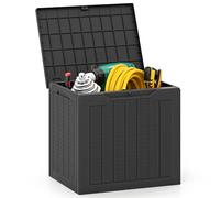 COSTWAY Garden Storage Box, Waterproof Plastic Deck Box with Handles & Lockable Lid, Outdoor Storage Bin Furniture Organizer for Cushion Tool Toy (Wicker-Woven Pattern, 56 x 41 x 50cm, Black)