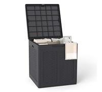 COSTWAY Garden Storage Box, Waterproof Plastic Deck Box with Handles & Lockable Lid, Outdoor Storage Bin Furniture Organizer for Cushion Tool Toy (Rattan Pattern, 56 x 56 x 60.5cm, Brown)