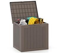 COSTWAY Garden Storage Box, Waterproof Plastic Deck Box with Handles & Lockable Lid, Outdoor Storage Bin Furniture Organizer for Cushion Tool (Wicker-Woven Pattern, 56 x 41 x 50cm, Coffee)