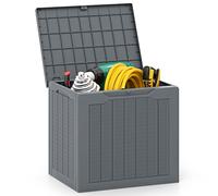 COSTWAY Garden Storage Box, Waterproof Plastic Deck Box with Handles & Lockable Lid, Outdoor Storage Bin Furniture Organizer for Cushion Tool (Wicker-Woven Pattern, 56 x 41 x 50cm, Grey)