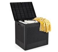 COSTWAY Garden Storage Box, Waterproof Plastic Deck Box with Handles & Lockable Lid, Outdoor Storage Bin Furniture Organizer for Cushion Tool Toy (Rattan Pattern, 58 x 43.5 x 53cm, Brown)