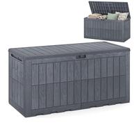 COSTWAY Garden Storage Box, Waterproof Resin Deck Box Bench with Lockable Lid & Handles, Grooved Texture Outdoor Patio Storage Container for Cushion Tool Toy (Gray,455L)
