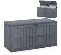 COSTWAY Garden Storage Box, Waterproof Resin Deck Box Bench with Lockable Lid & Handles, Grooved Texture Outdoor Patio Storage Container for Cushion Tool Toy (Gray,380L)