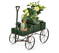 Costway Garden Wagon Planter Decorative Flower Pot Stand w/2 Planting Sections in Green COSTWAY Green