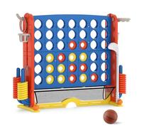 COSTWAY Giant Connect 4, Four in A Row Game Set with 42 Chess Rings, 3 Toss Rings, Basketball Hoop, Mesh Pocket & Carrying Bag, Indoor Outdoor 4-to-Score Games for Kids Adults (Red + Navy)