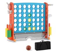 COSTWAY Giant Connect 4, Four in A Row Game Set with 42 Chess Rings, 3 Toss Rings, Basketball Hoop, Mesh Pocket & Carrying Bag, Indoor Outdoor 4-to-Score Games for Kids Adults (Blue + Orange)
